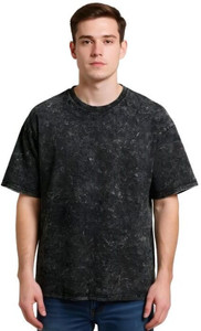 BEEFITS Washed/Ombre Men Crew Neck Black T-Shirt