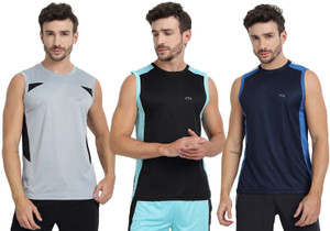 FTX Colorblock Men Round Neck Dark Blue, Black, Grey T-Shirt
