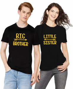 RS Print Printed Couple Round Neck Black T-Shirt