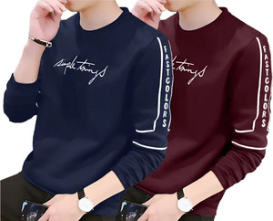 FastColors Printed Men Round Neck Blue, Maroon T-Shirt
