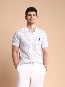 U.S. POLO ASSN. Floral Print Men Polo Neck White T-Shirt
