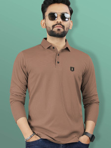 VeBNoR Solid Men Polo Neck Brown T-Shirt