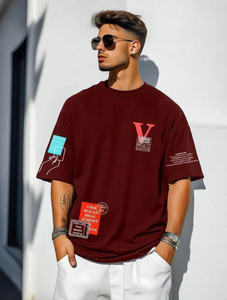 FastColors Printed Men Round Neck Maroon T-Shirt