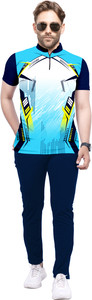 dhaari by unique creation Printed Men Mandarin Collar Blue T-Shirt