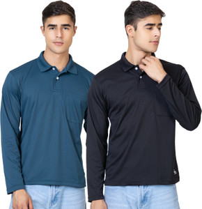 YHA Solid Men Polo Neck Multicolor T-Shirt