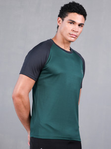 CHKOKKO Colorblock Men Round Neck Green T-Shirt