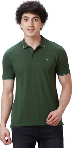 Raymond Solid Men Polo Neck Green T-Shirt
