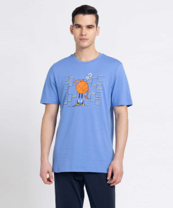 ADIDAS Printed Men Round Neck Blue T-Shirt