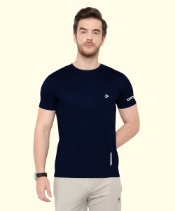Cruister Solid Men Round Neck Blue T-Shirt