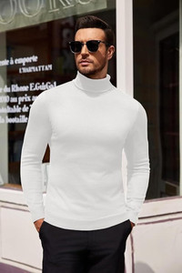 Starvy Solid Men Turtle Neck White T-Shirt