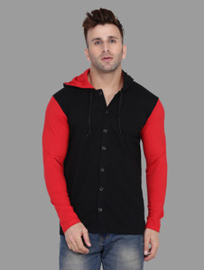 GEUM Men Solid Casual Red, Black Shirt