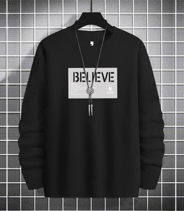 BLIVE Typography Men Round Neck Black T-Shirt