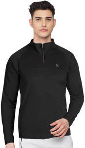 FTX Solid Men Zip Neck Black T-Shirt