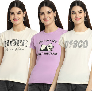 Fabflee Printed Women Round Neck Multicolor T-Shirt