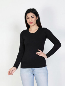 Signora Fashions Solid Women Round Neck Black T-Shirt