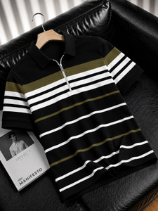 EyeBogler Colorblock Men Zip Neck Multicolor T-Shirt