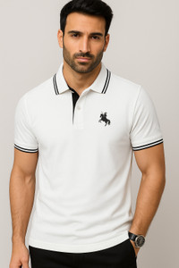 SCATCHITE Printed Men Polo Neck White T-Shirt