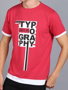 3BROS Typography Men Round Neck Pink T-Shirt