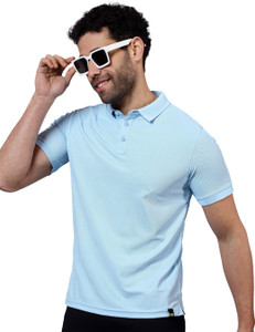 BEYOUNG Solid Men Polo Neck Blue T-Shirt