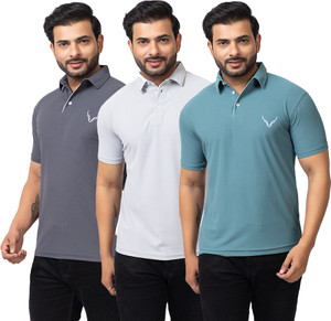 BUFFARO Solid Men Polo Neck Grey, Green T-Shirt
