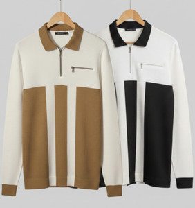 Try This Striped Men Polo Neck Brown T-Shirt