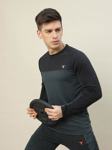 TECHNOSPORT Printed Men Round Neck Black T-Shirt