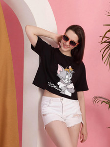 DreamBe Graphic Print Women Round Neck Black T-Shirt