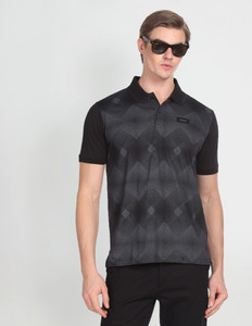 Arrow Newyork Printed Men Polo Neck Black T-Shirt