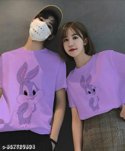 dione fashion Colorblock Couple Round Neck Multicolor T-Shirt