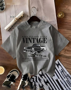 GLOBAL NOMAD Graphic Print Women Round Neck Grey T-Shirt