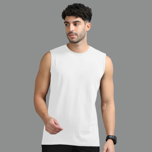 HouseOfCommon Solid Men Round Neck White T-Shirt