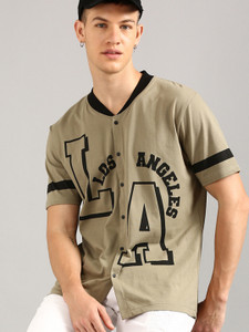 JOVEN Typography Men Round Neck Dark Green T-Shirt