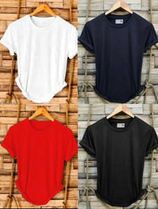 PARA HILLS Solid Men Round Neck White, Navy Blue, Red, Black T-Shirt