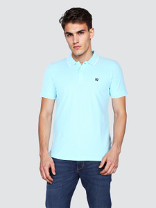 Wrangler Solid Men Polo Neck Blue T-Shirt
