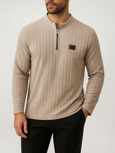METRONAUT Solid Men Zip Neck Beige T-Shirt