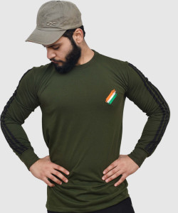 ONEBIT Solid Men Round Neck Dark Green T-Shirt
