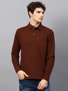 Fleximaa Solid Men Polo Neck Brown T-Shirt