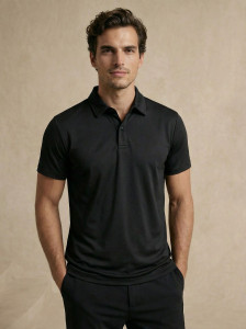 CXL Solid Men Polo Neck Black T-Shirt