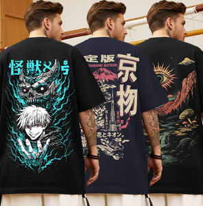 TRIPR Printed Men Round Neck Black T-Shirt Pack of 3 - Image 5