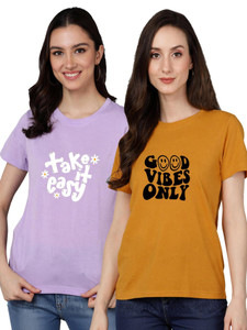 Adyavastram Graphic Print Women Round Neck Multicolor T-Shirt