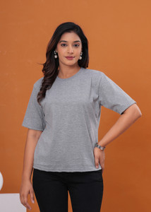 PURETEE Solid Women Round Neck Grey T-Shirt