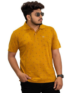Onestar Printed Men Polo Neck Brown T-Shirt