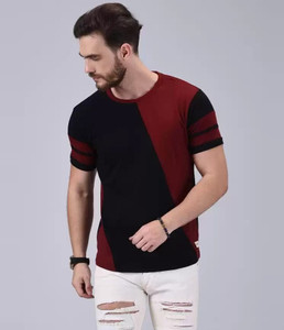 True Basket Colorblock Men Round Neck Maroon T-Shirt