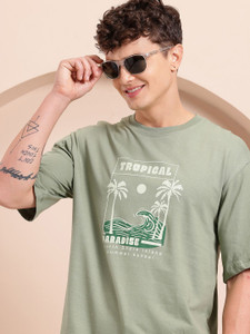 मस्त & हार्बर पुरुषों के लिए गोल गला प्रिंटेड हरा टी-शर्ट