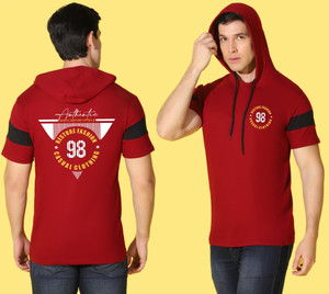 WOOSTRO Printed Men Hooded Neck Maroon T-Shirt