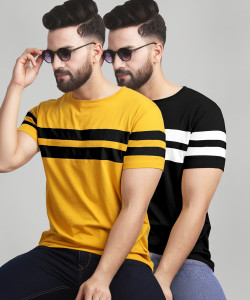 AUSK Colorblock Men Round Neck Yellow, Black T-Shirt