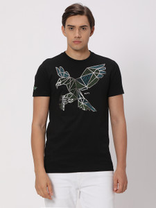 MUFTI Printed Men Round Neck Black T-Shirt
