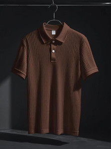 Try This Colorblock Men Polo Neck Beige, Brown T-Shirt