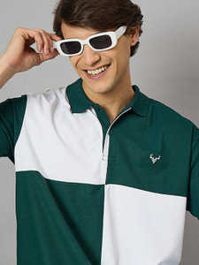 BRONATION Colorblock Men Polo Neck Green T-Shirt