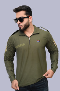 OMEE GOLD Military Camouflage Men Polo Neck Dark Green T-Shirt